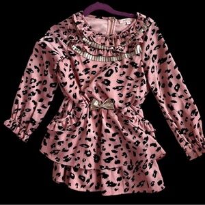 Pink leopard print Baby Sara dress with gold detail. Size 5. Worn once.